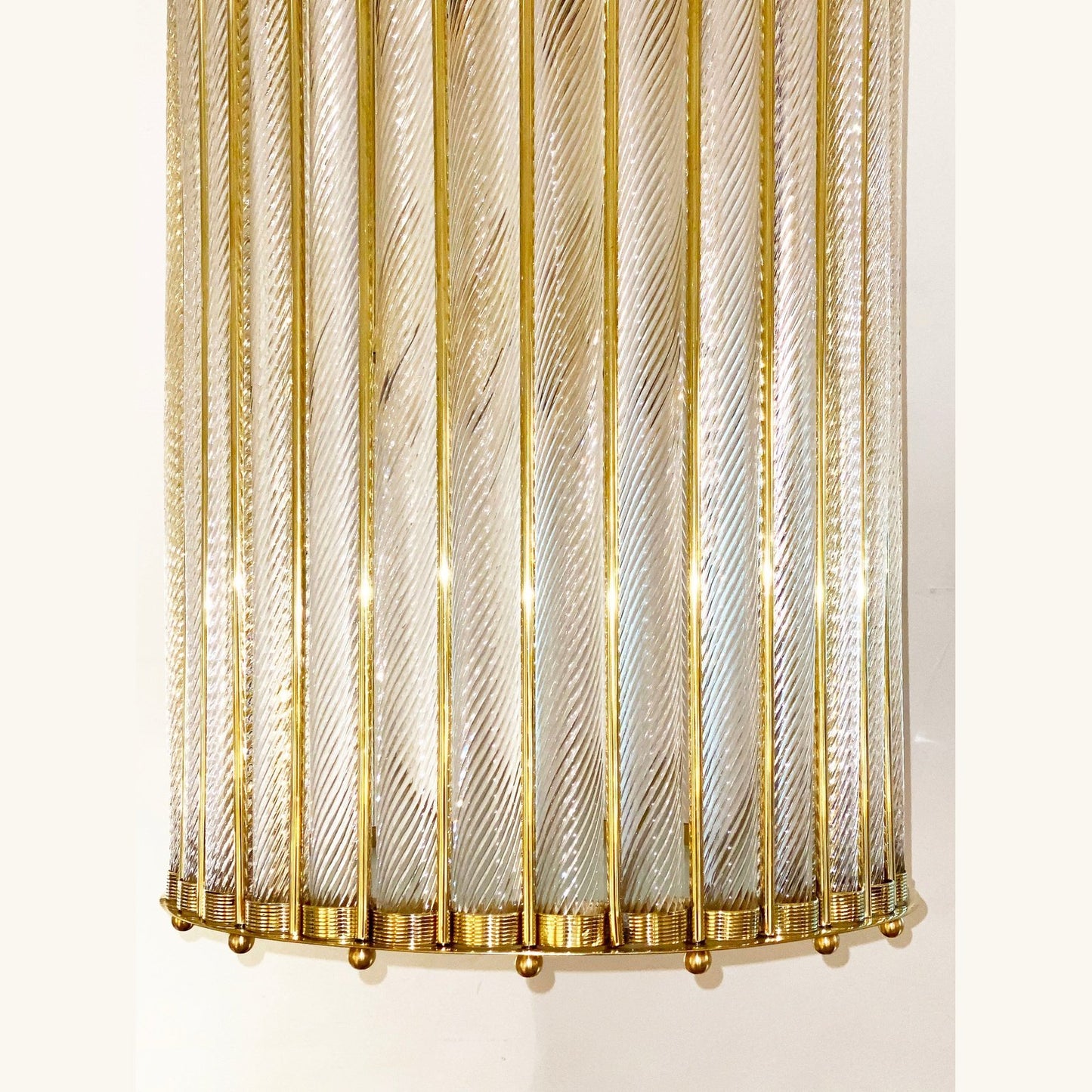 Italian Tall Crystal Twisted Murano Glass Brass Lantern Pendant / Chandelier