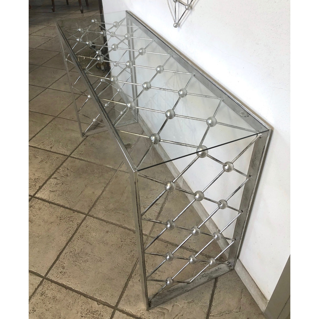 Italian Modern Industrial Design Criss Cross Fretwork Iron Console / Hall Table