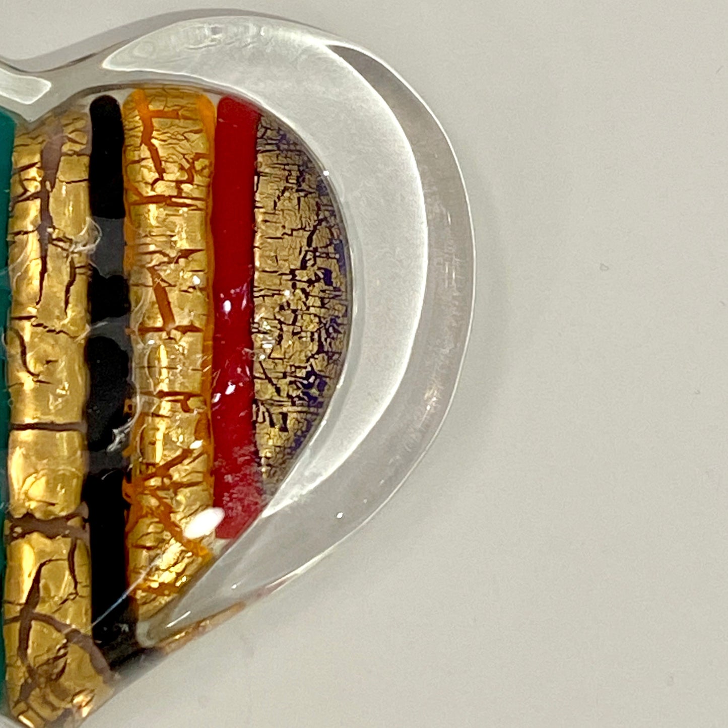 Bespoke Italian Crystal Green Gold Red Murano Glass Heart Shaped Paperweight