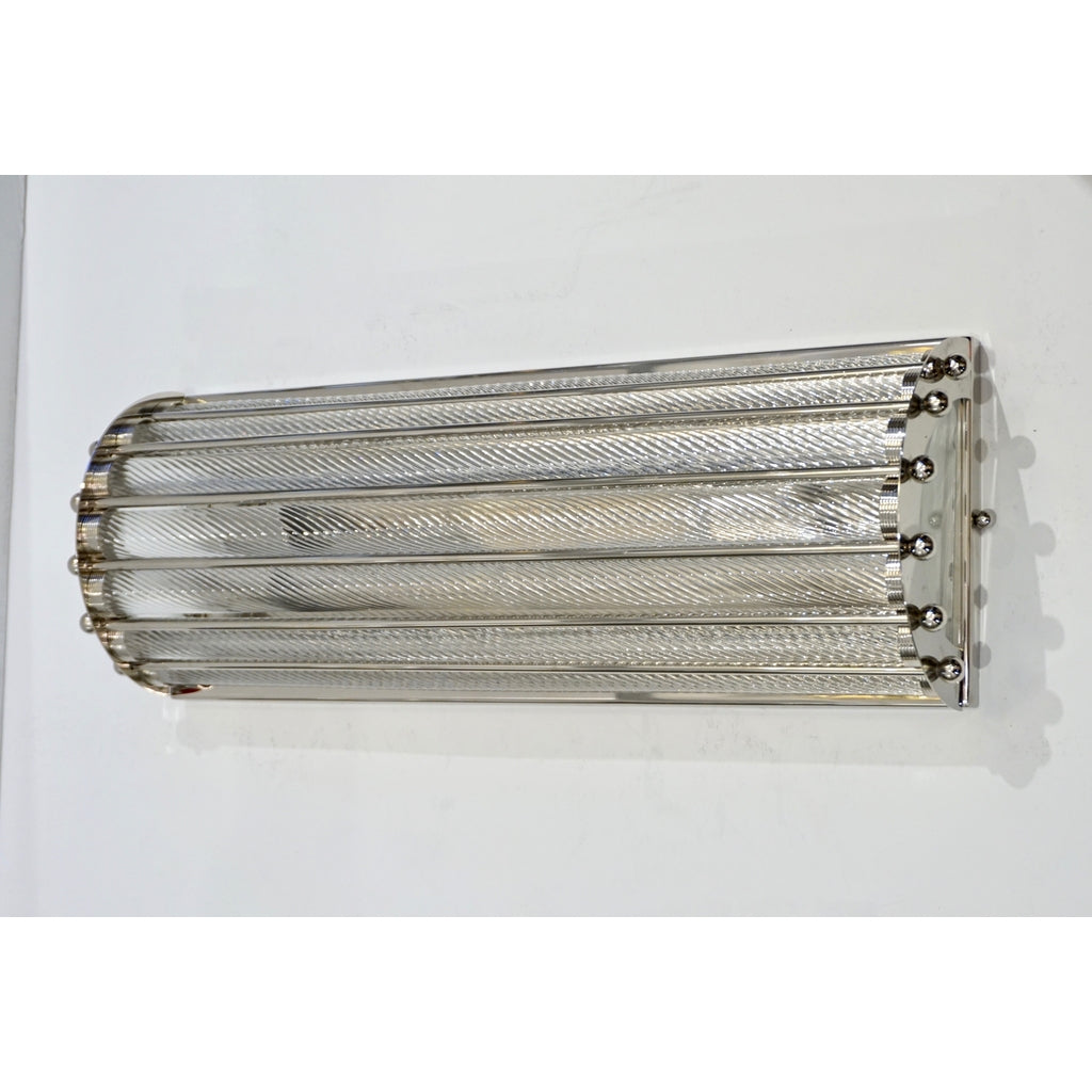 Italian Bespoke Art Deco Design Crystal Murano Glass Half Moon Nickel Flushmount