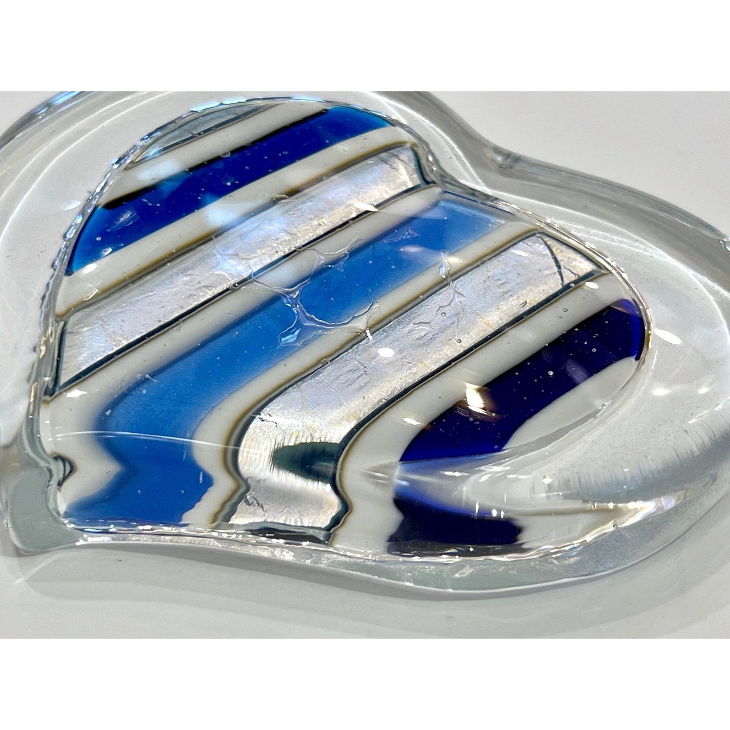 Bespoke Italian Crystal Cobalt Blue Silver Murano Glass Heart Shaped Paperweight