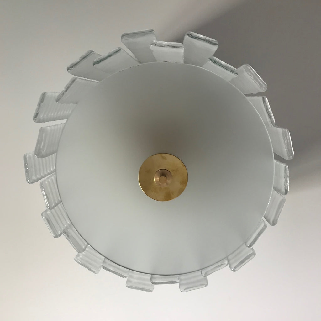 Custom Italian Textured Crystal Frosted Murano Glass Brass Round Flush Mount