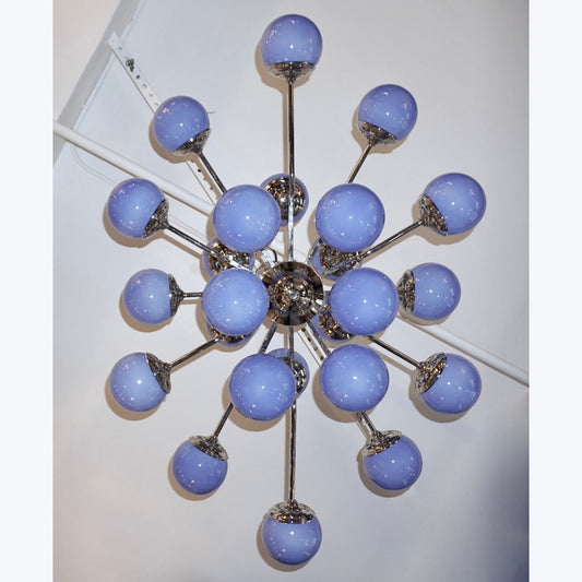 Italian Modern 24-Light Lavender Periwinkle Murano Glass Nickel Chandelier