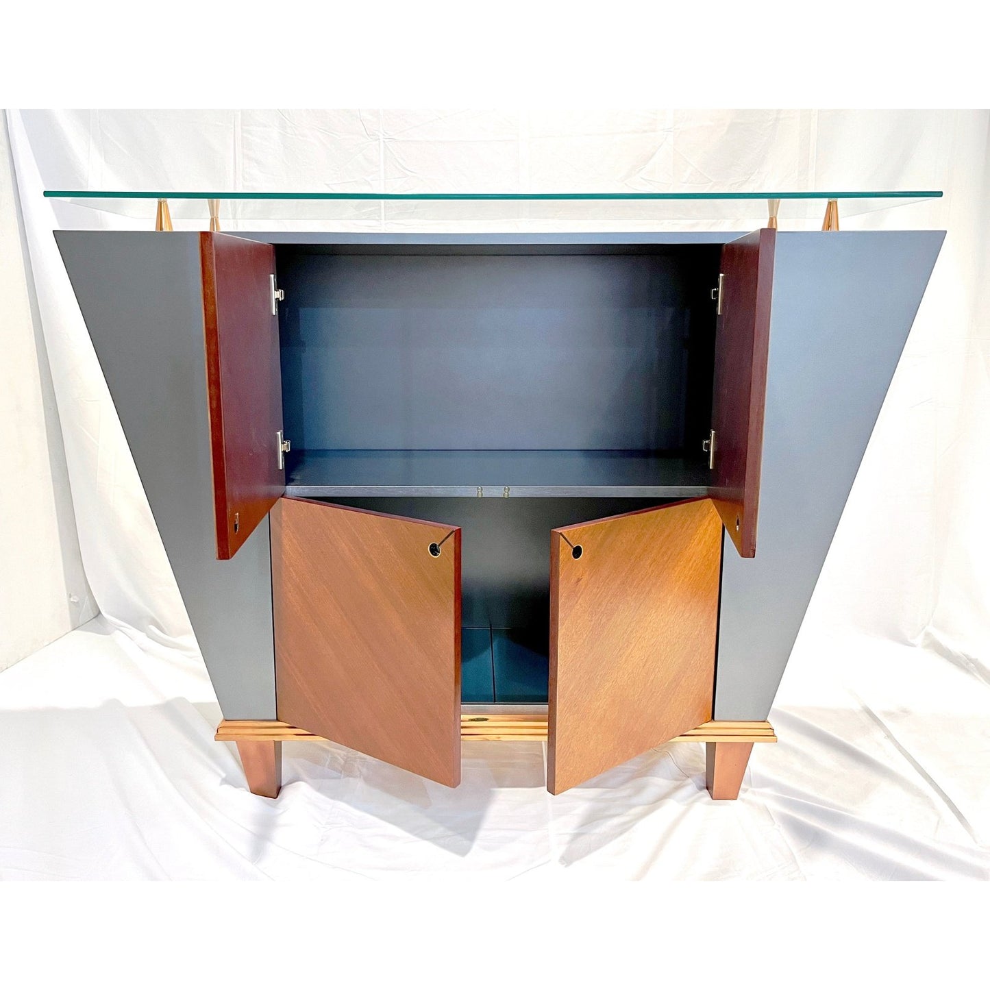 Pallucco Italian Mid-Century Modern Pair of Gray Lacquer Copper Sideboards/Cabinets