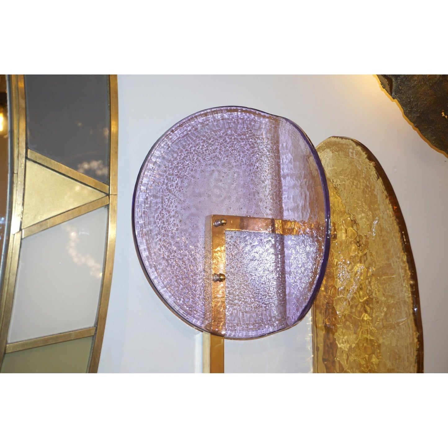 Contemporary Italian Amethyst Amber Murano Glass Post-Modern Gold Brass Sconce