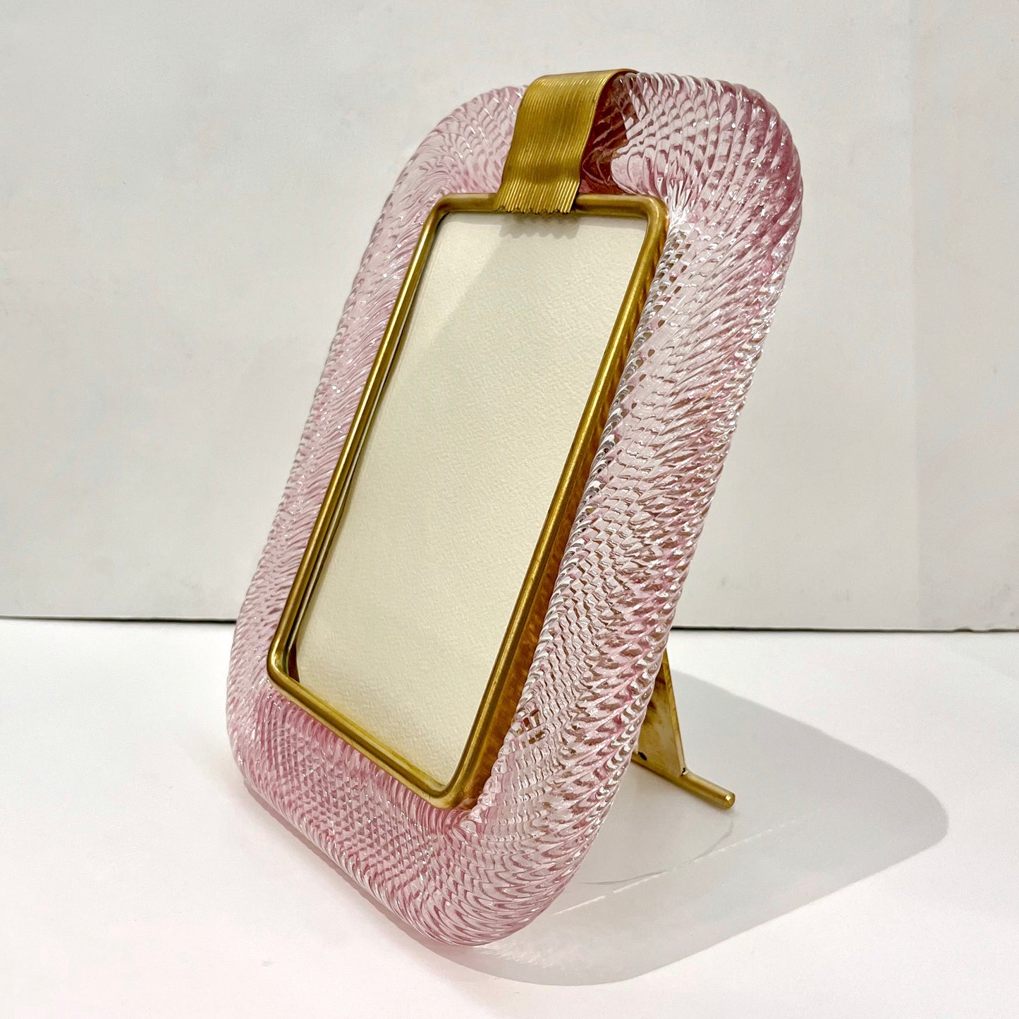 2000 Barovier Toso Italian Pink Crystal Twisted Murano Glass Brass Picture Frame