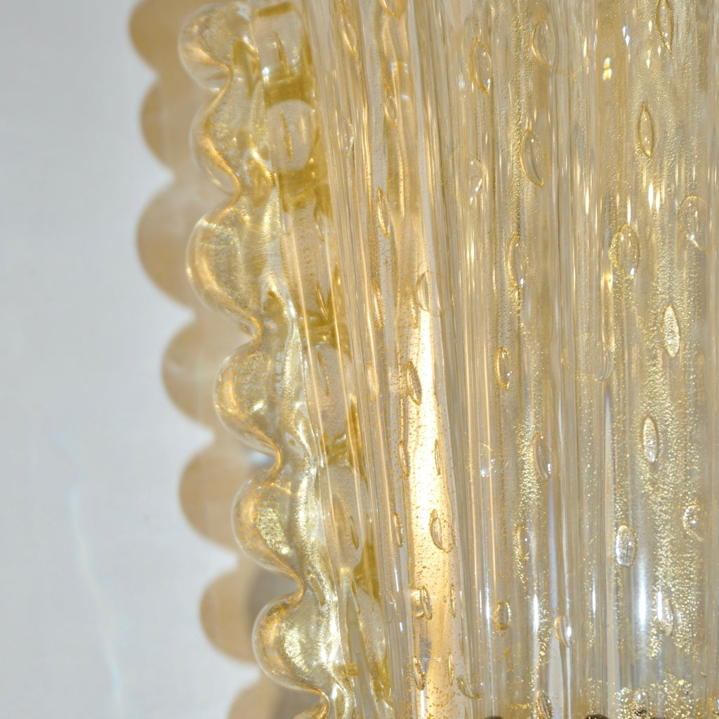 Contemporary Italian Art Deco Design Crystal Gold Leaf Murano Glass Bowl Sconces
