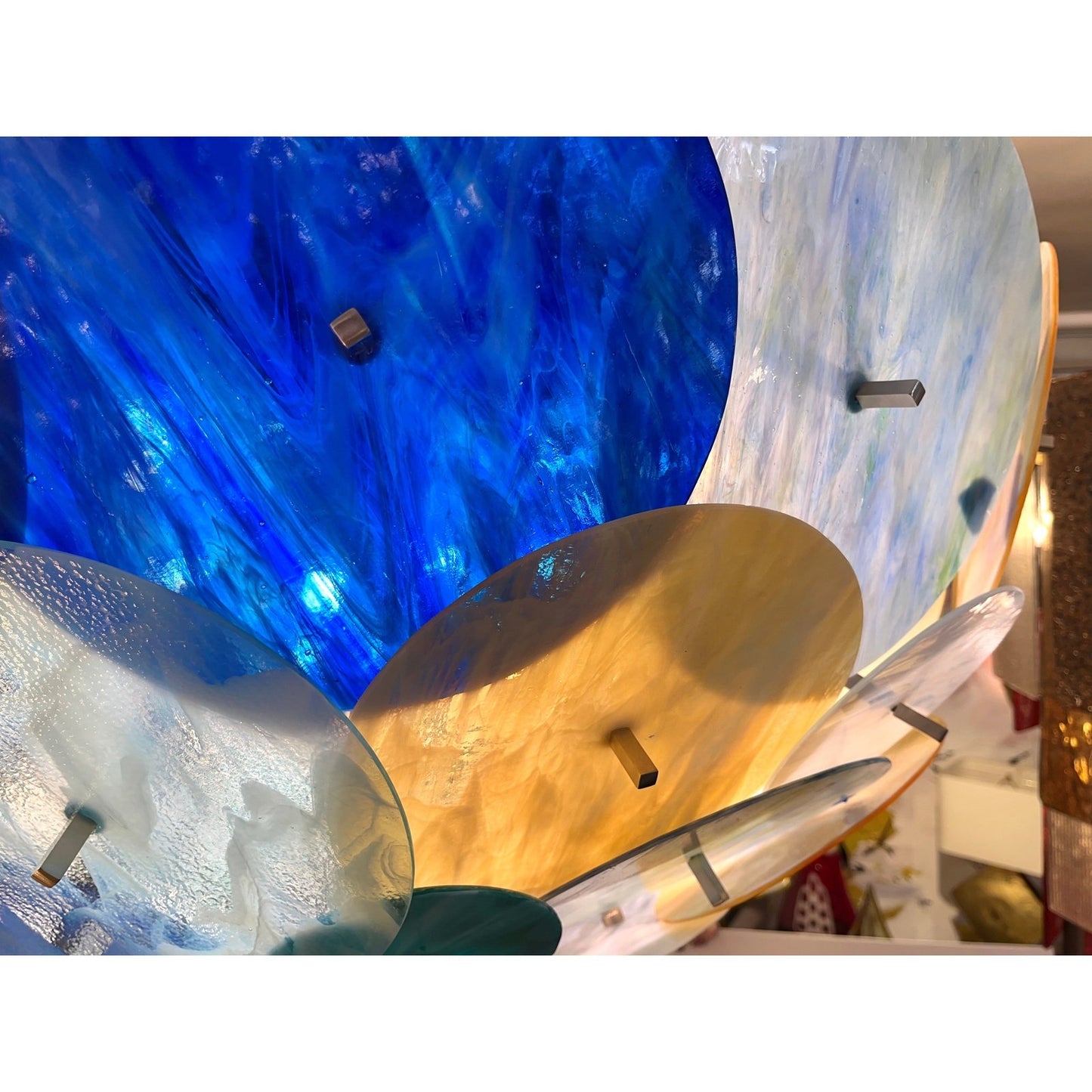 Contemporary Italian Yellow White Blue Green Murano Glass Sputnik Flush mount