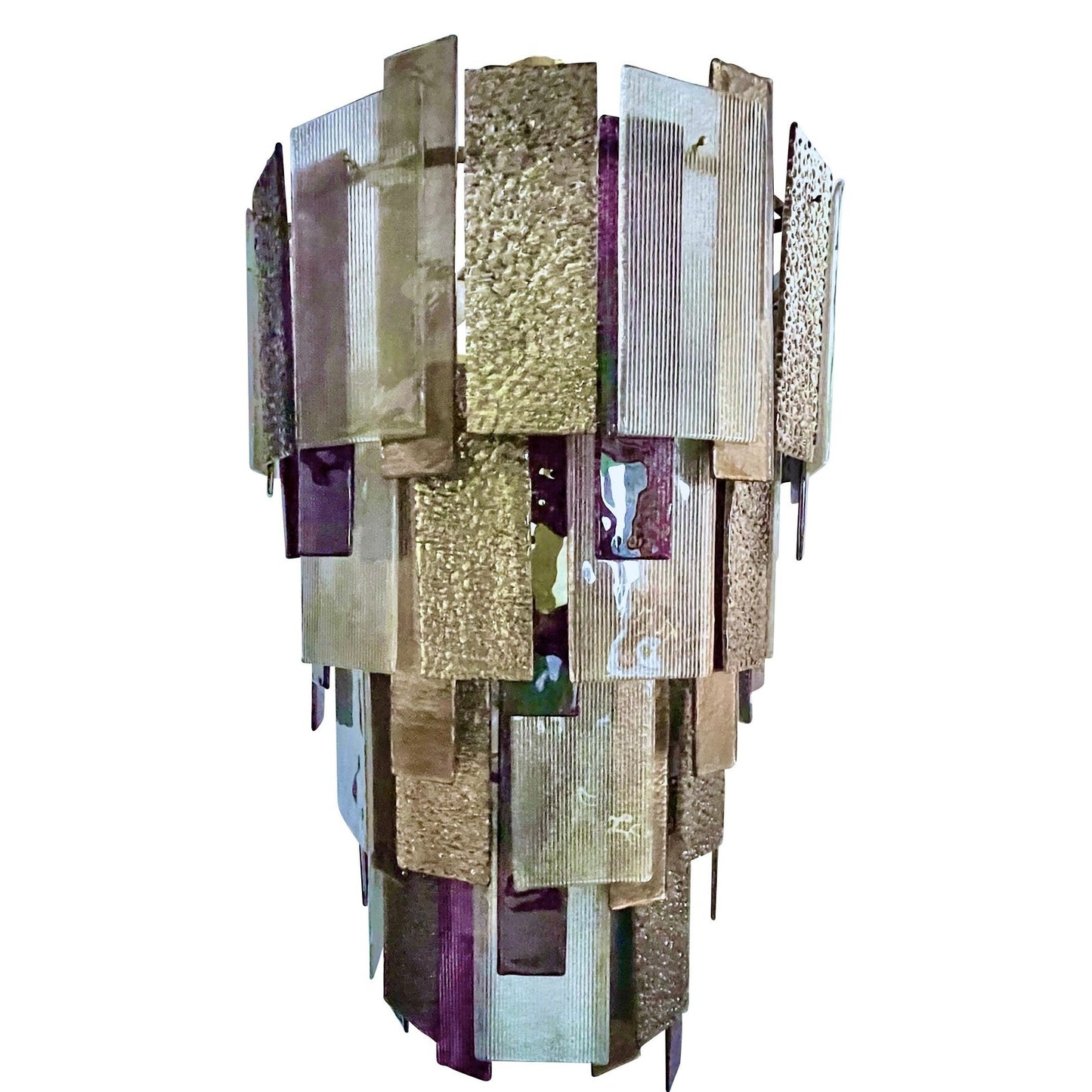 Italian Monumental Purple Gold Silver Smoked Murano Glass Brass Chandelier