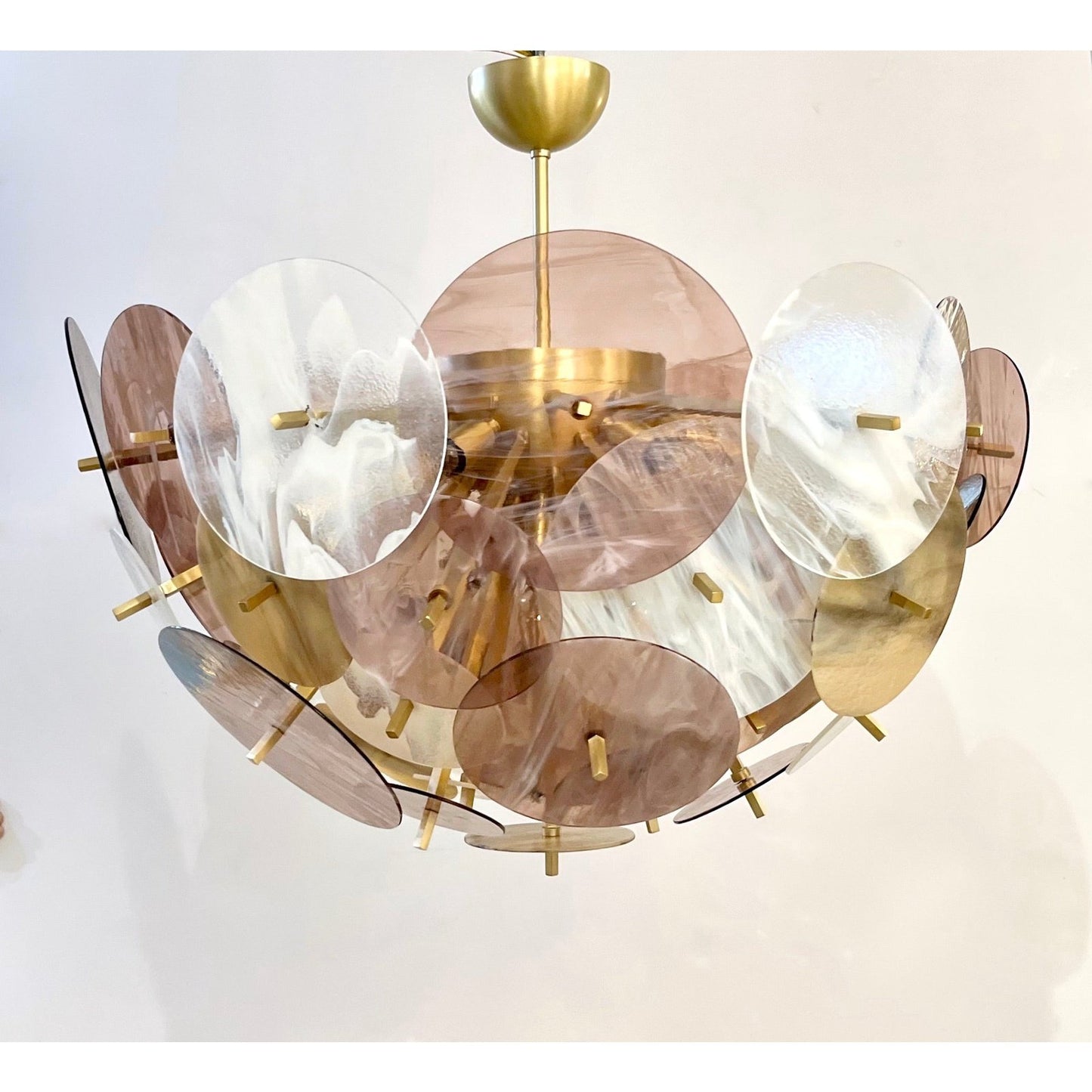 Modern Italian Pastel Rose Pink Yellow White Murano Glass Sputnik Flushmount
