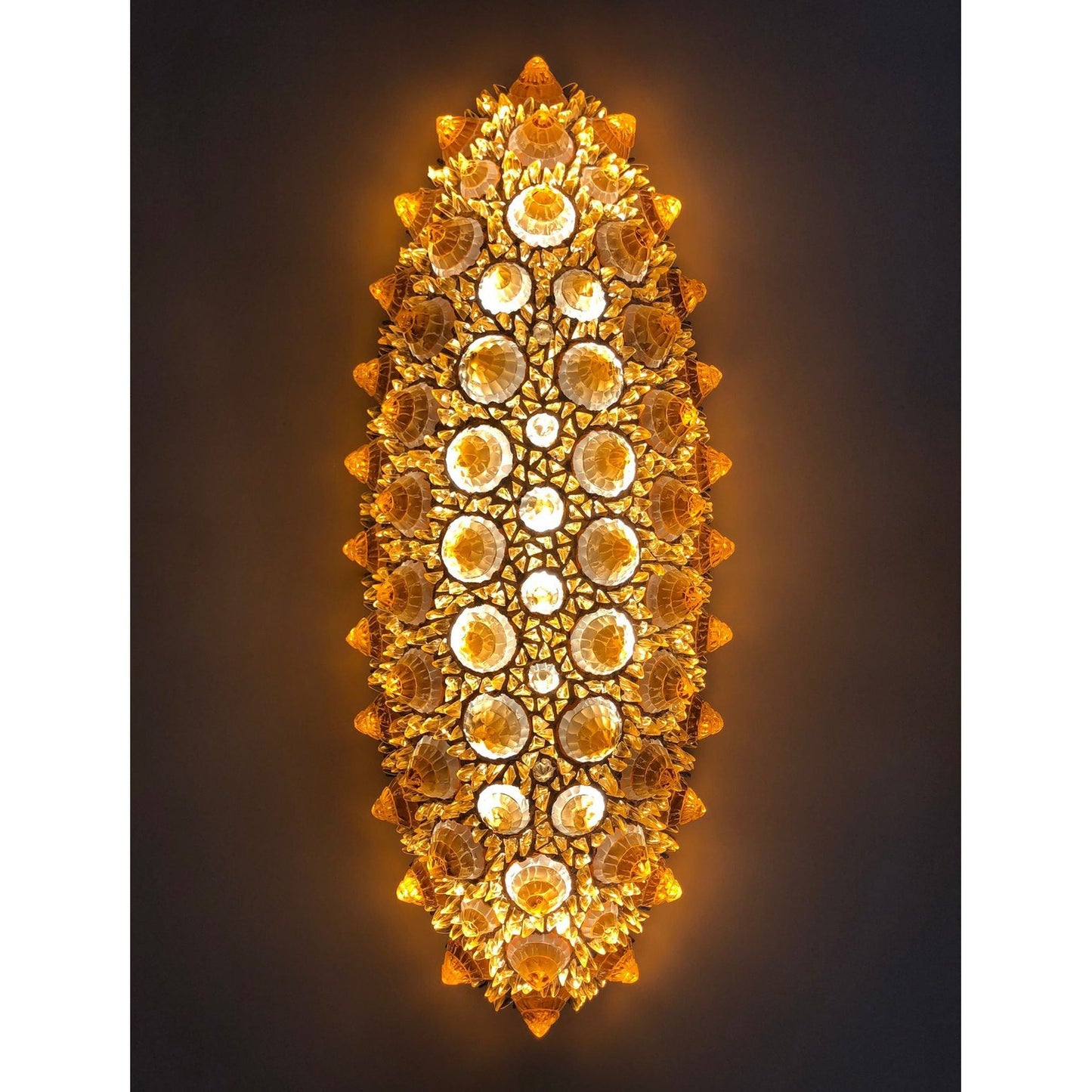Contemporary Italian Post-Modern Amber Gold Glass Oval Silver Flush/Chandelier