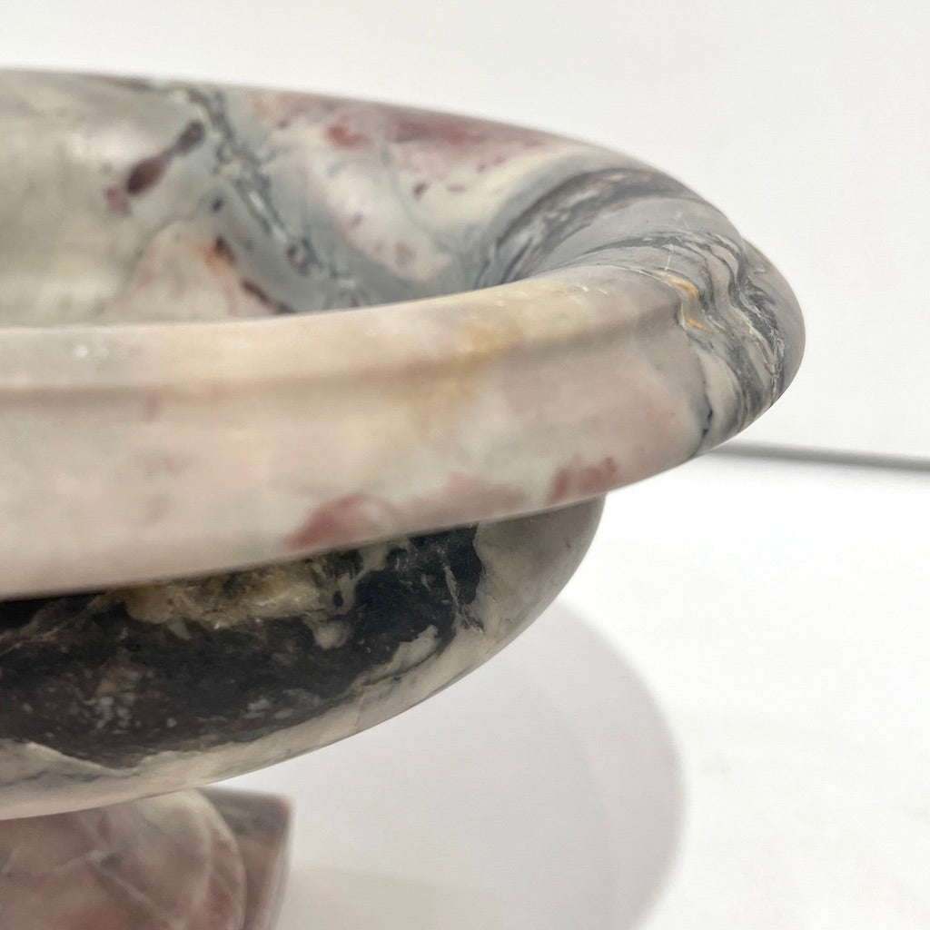 1930s Neoclassical Italian Carved White Grey Purple Black Breccia Marble Bowl