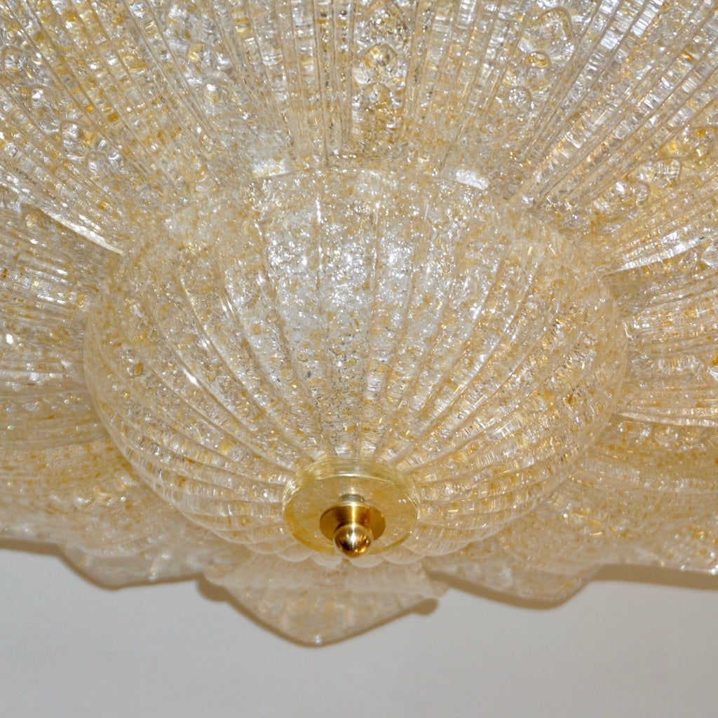 Barovier Toso Style Italian Gold Textured Murano Glass Flower Leaf FlushMount