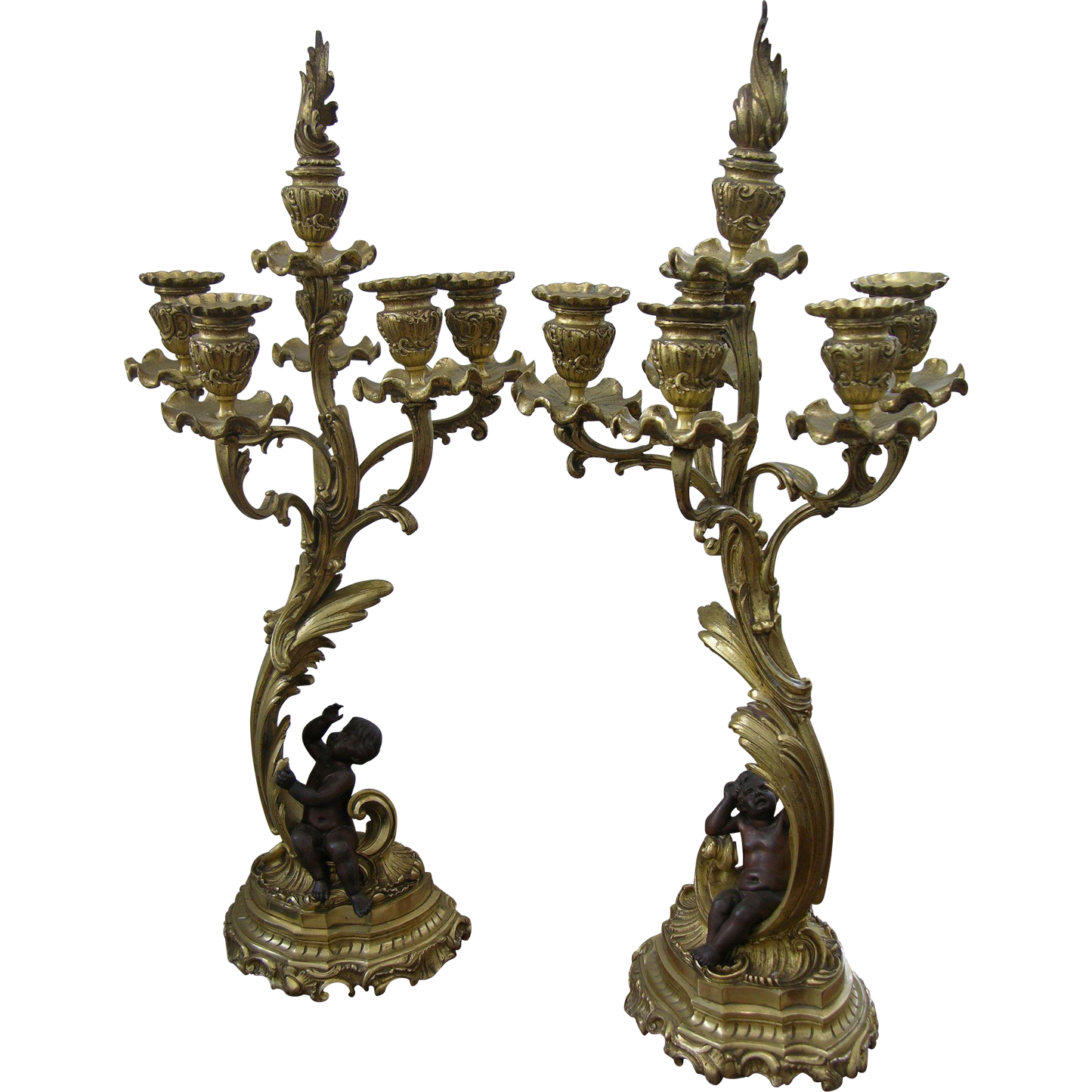 1870s Antique French Pair of Napoleon III Bronze and Ormolu Candelabra - Cosulich Interiors & Antiques