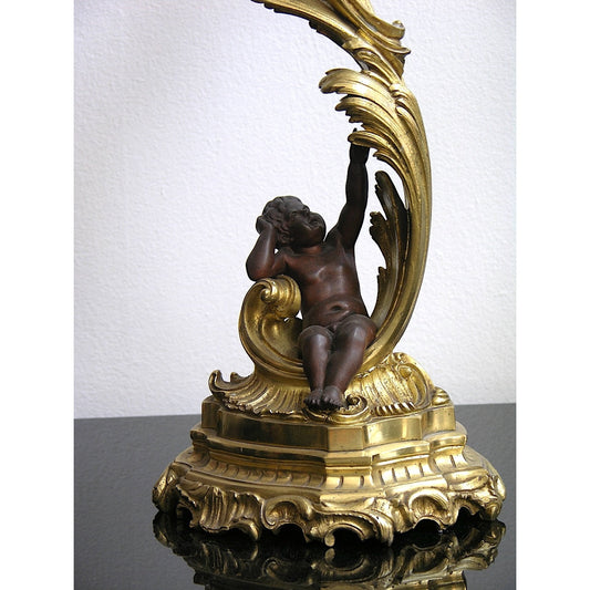 1870s Antique French Pair of Napoleon III Bronze and Ormolu Candle Holders