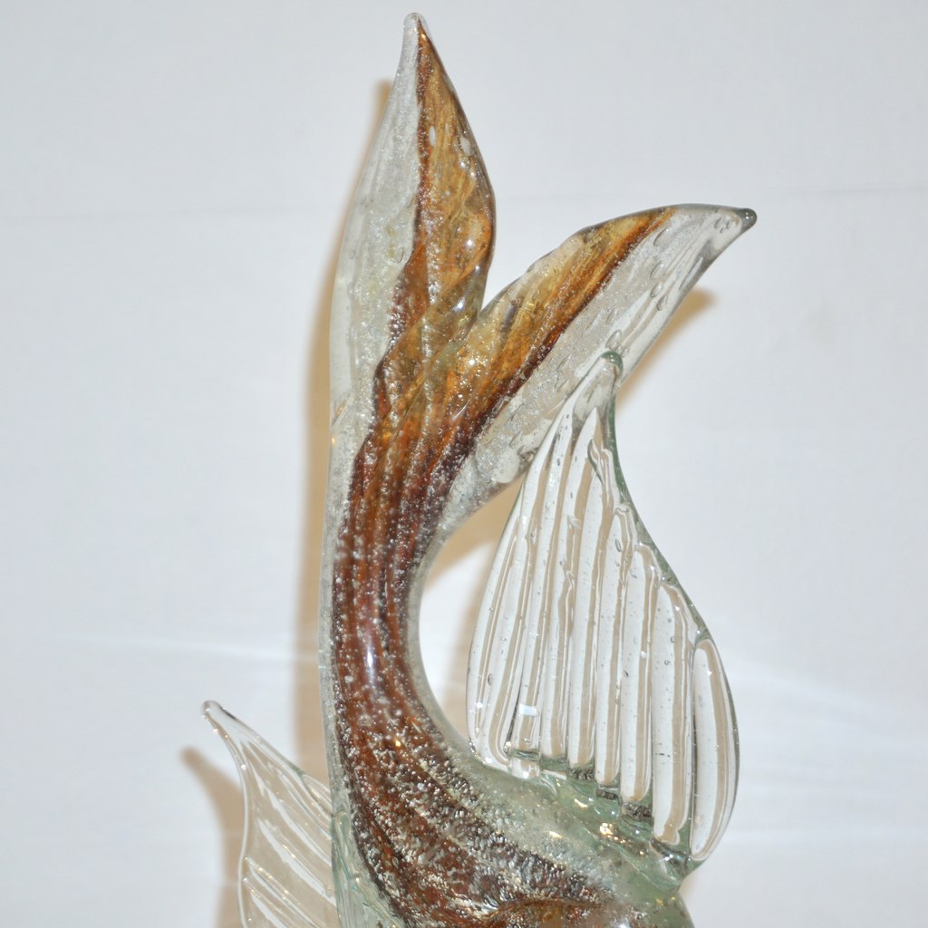 Murano Sommerso Amber and Silver Flecks Art Glass Fish Sculpture
