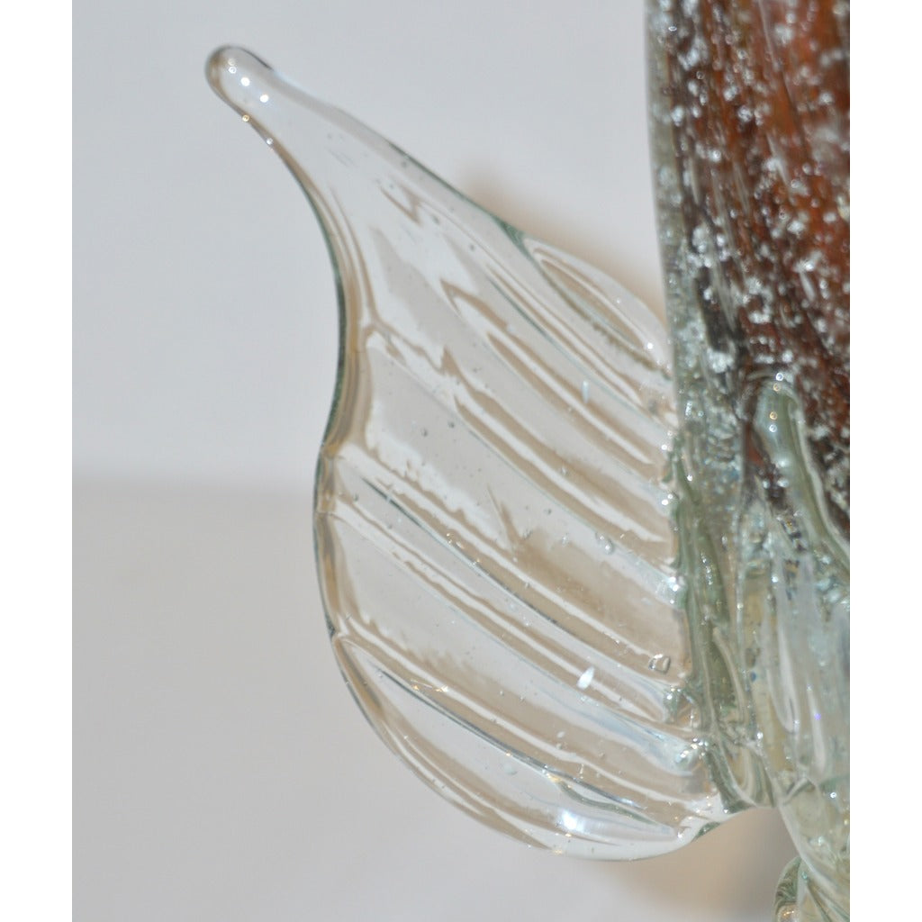 Murano Sommerso Amber and Silver Flecks Art Glass Fish Sculpture