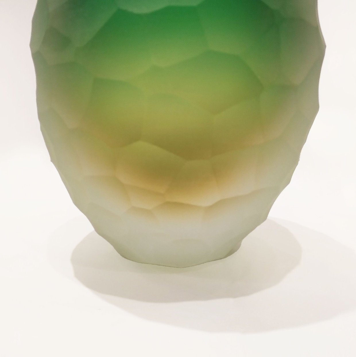 Early 1900s Antique Italian Crystal Green Yellow Layered Murano Glass Bottle