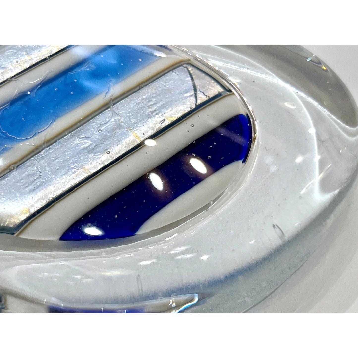 Bespoke Italian Crystal Cobalt Blue Silver Murano Glass Heart Shaped Paperweight