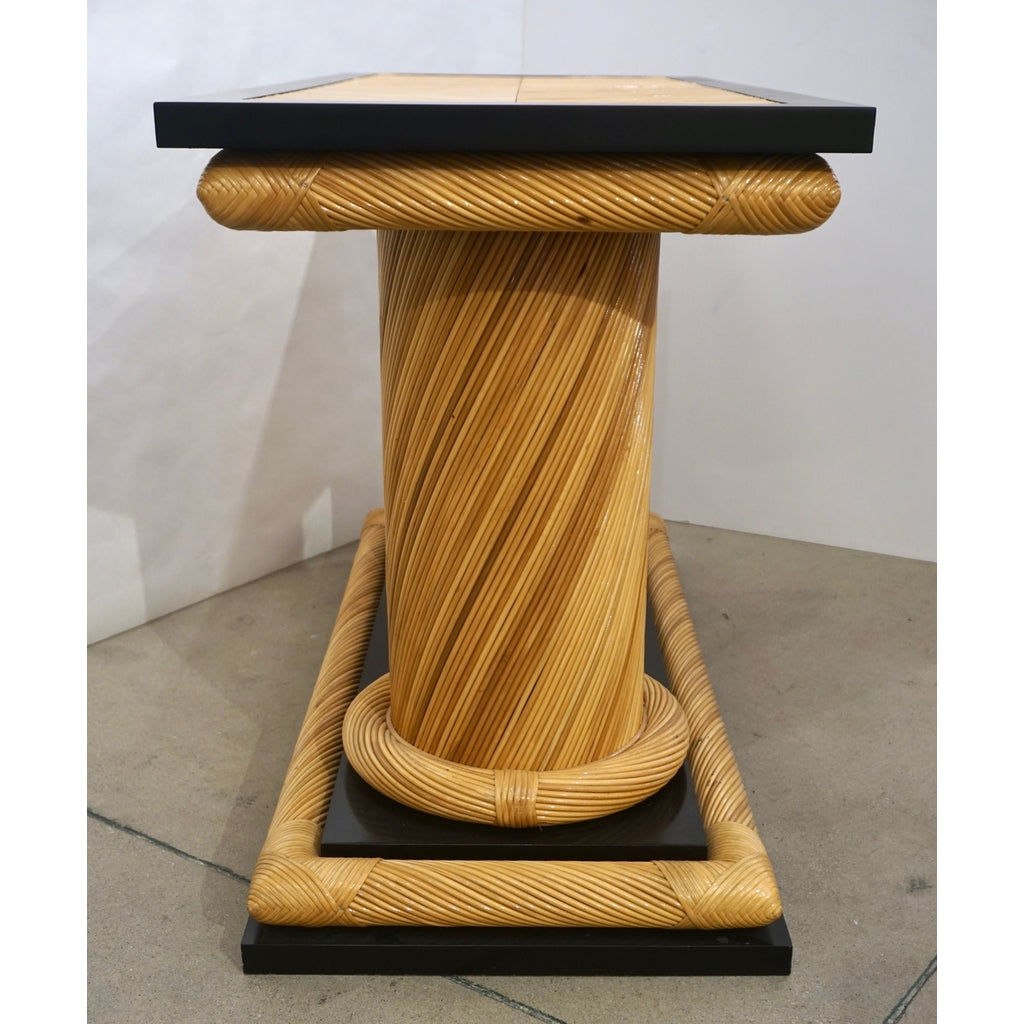1970s Howard Dilday Organic Rattan Console Table with Black Lacquer Border