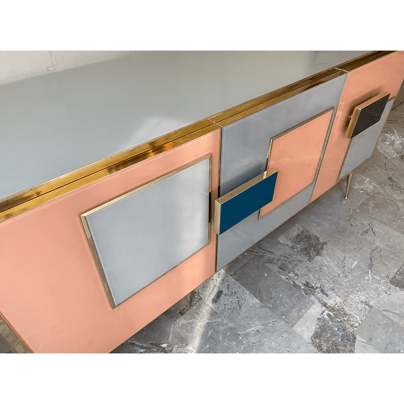 Customizable Italian Pink Gray Blue Black Geometric Postmodern Cabinet/Sideboard