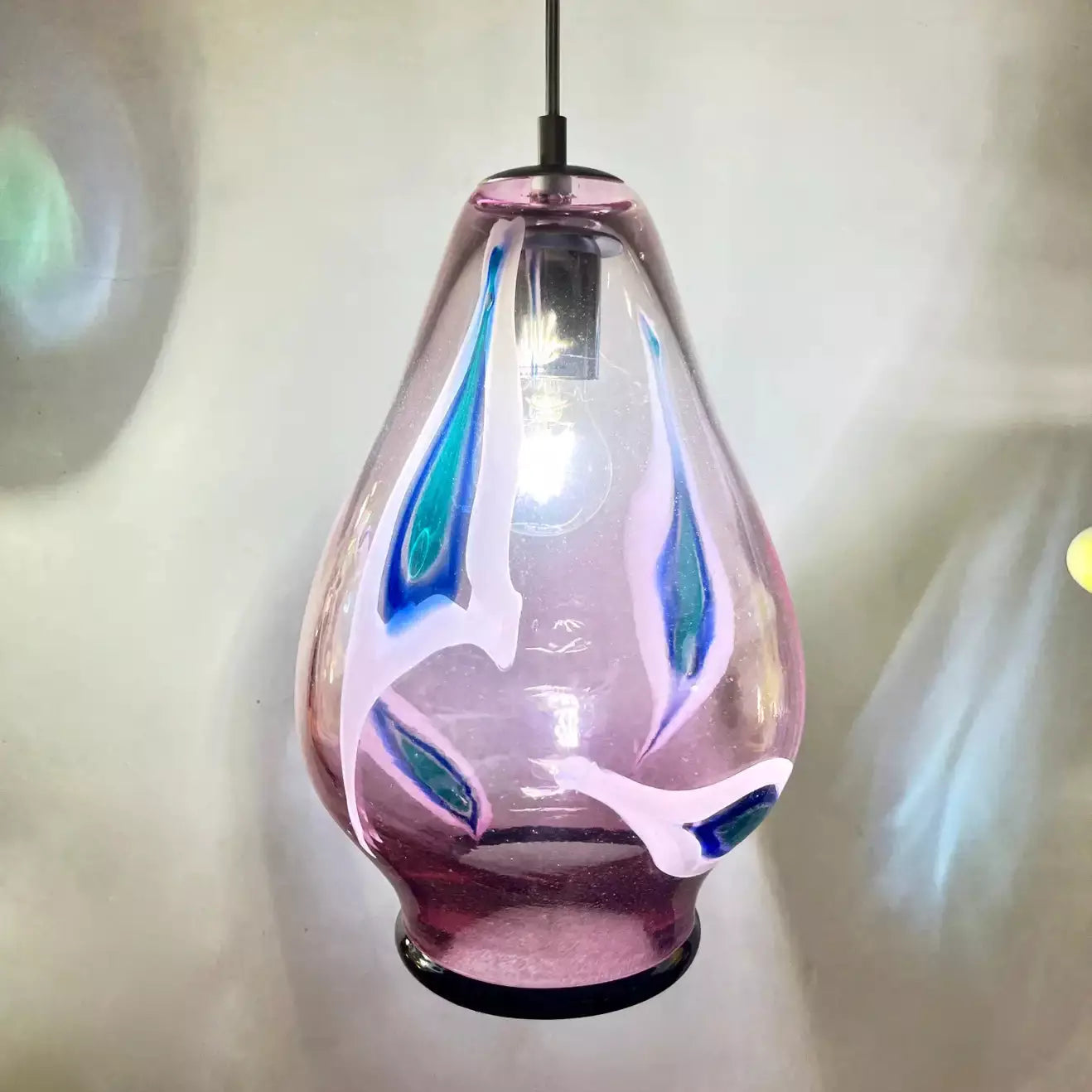 Bespoke Italian Organic Purple Black White Tulip Murano Glass Pendant Light