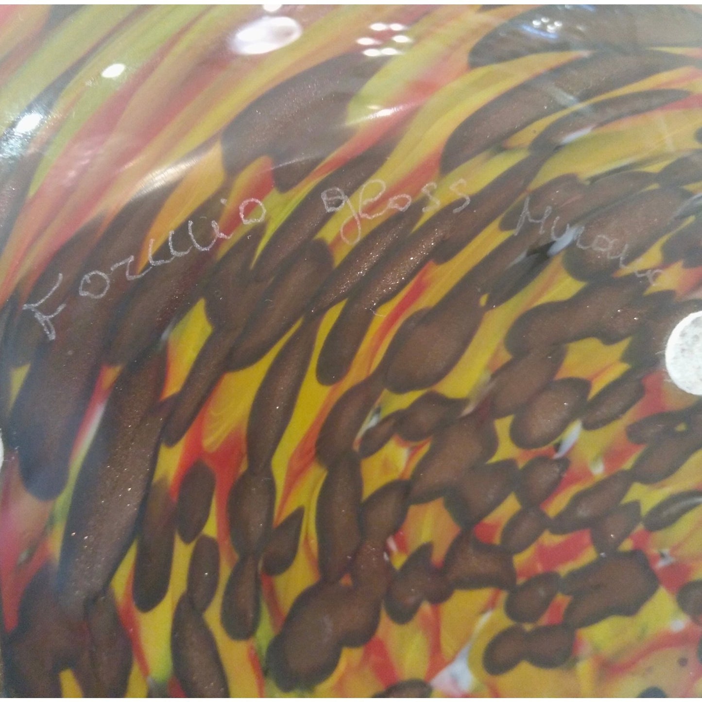 Formia 1980s Modern Ovoid Brown Yellow Red Orange Gold Murano Glass Vase