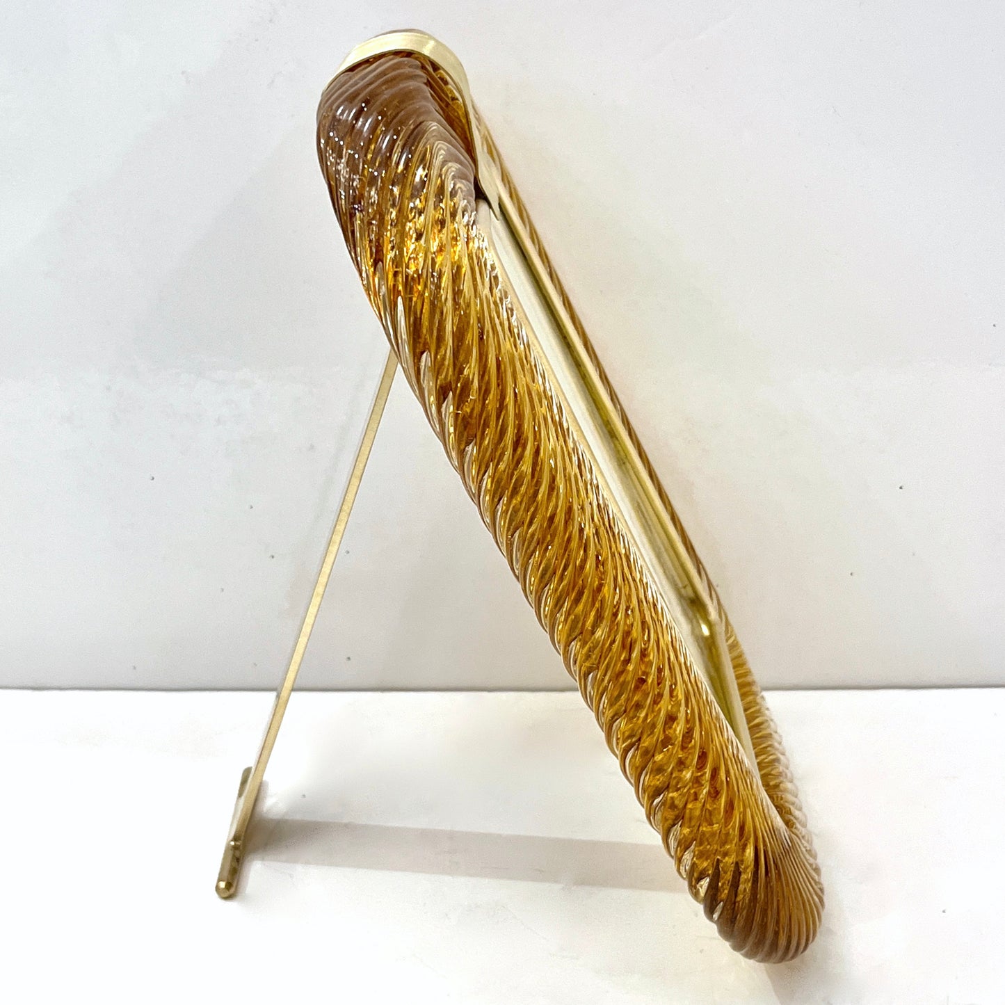 2000 Barovier Toso Italian Gold Crystal Twisted Murano Glass Brass Picture Frame