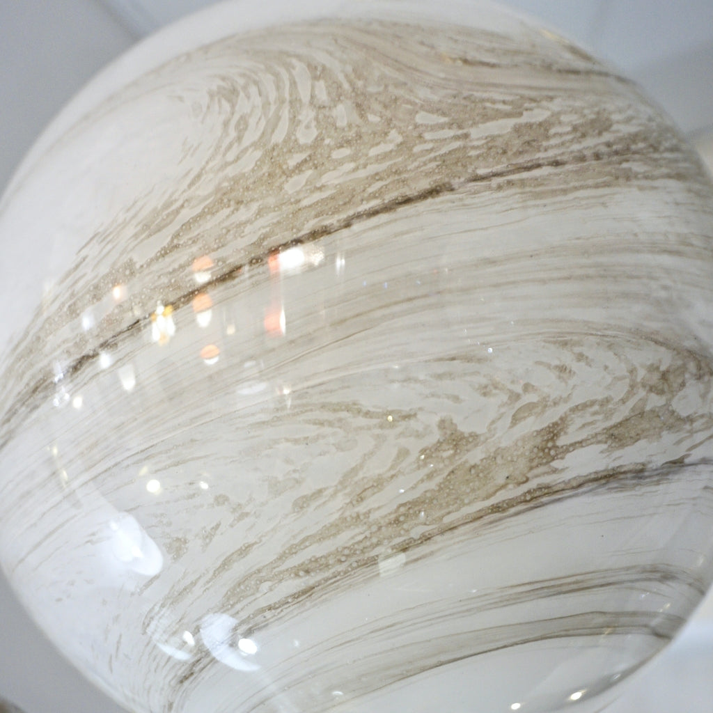 Contemporary Italian Brass and Cream White Alabaster Glass Round Pendant Light