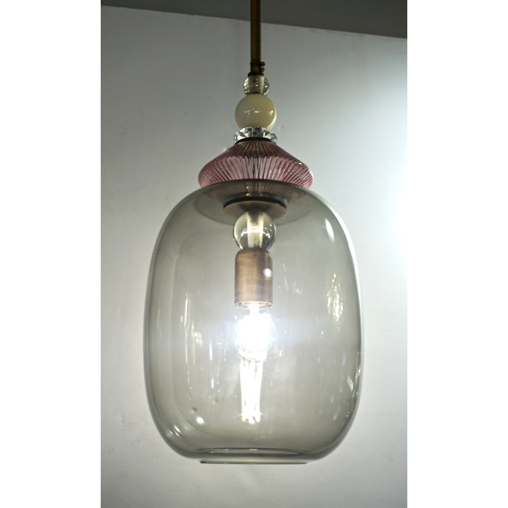 Custom Italian Purple Crystal Gold and Gray Smoked Murano Glass Pendant Light