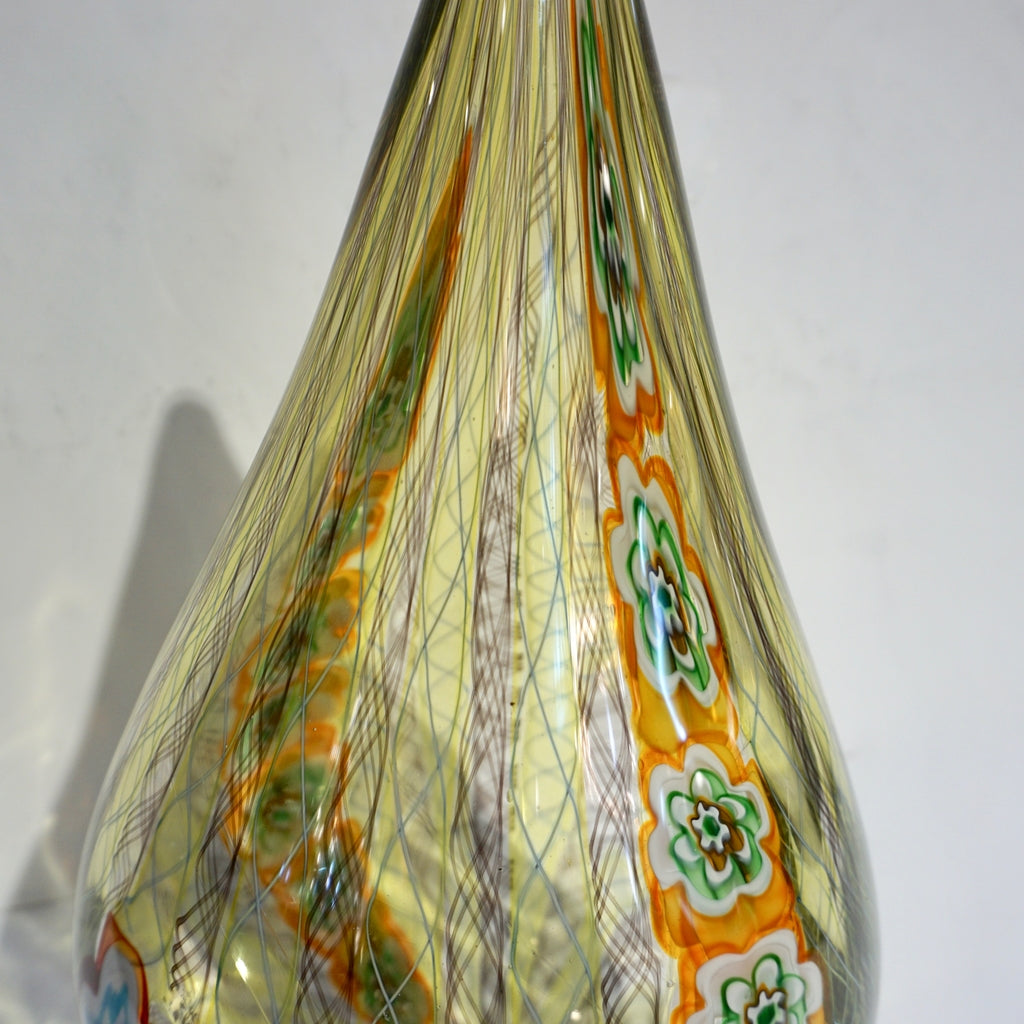 F. Tagliapietra Italian Green Yellow Orange Murano Glass Drop Sculpture Vase