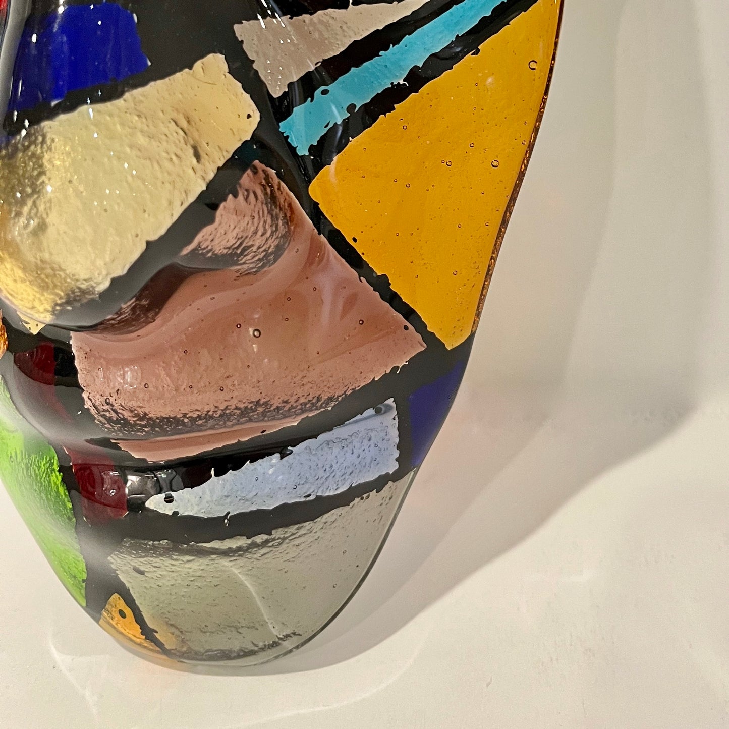 Bespoke Italian Mondrian Style Blue Green Red Black Murano Glass Mask Sculpture