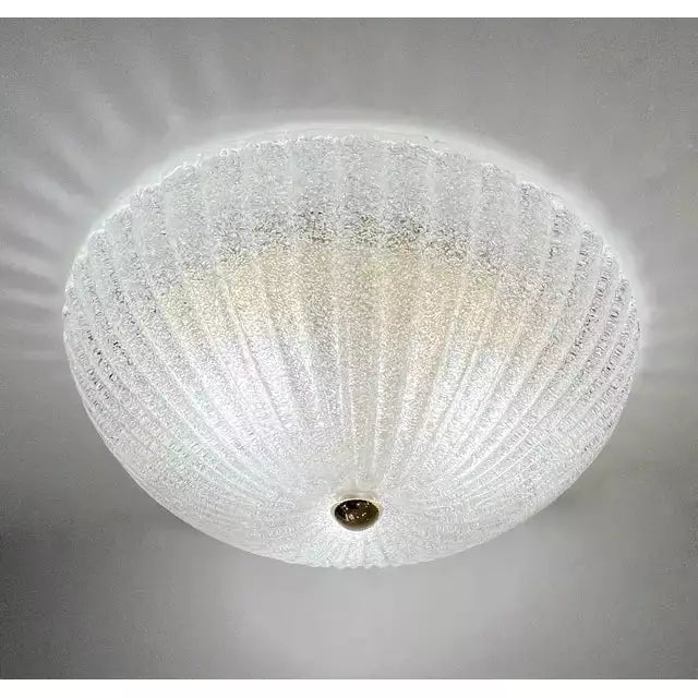 Italian Vistosi Reeded Frosted Crystal Clear Murano Glass Flushmount / Sconce