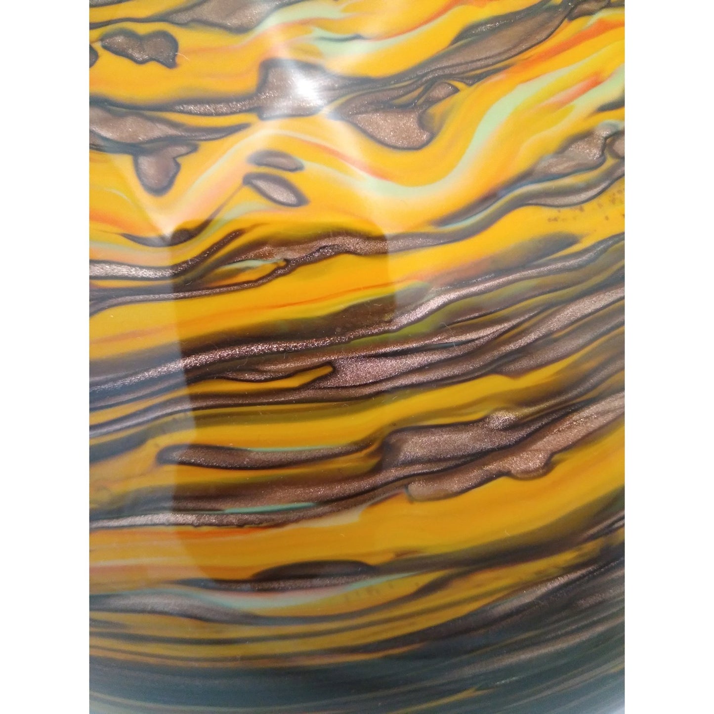 Formia 1980s Modern Round Brown Yellow Red Orange Gold Murano Glass Vase