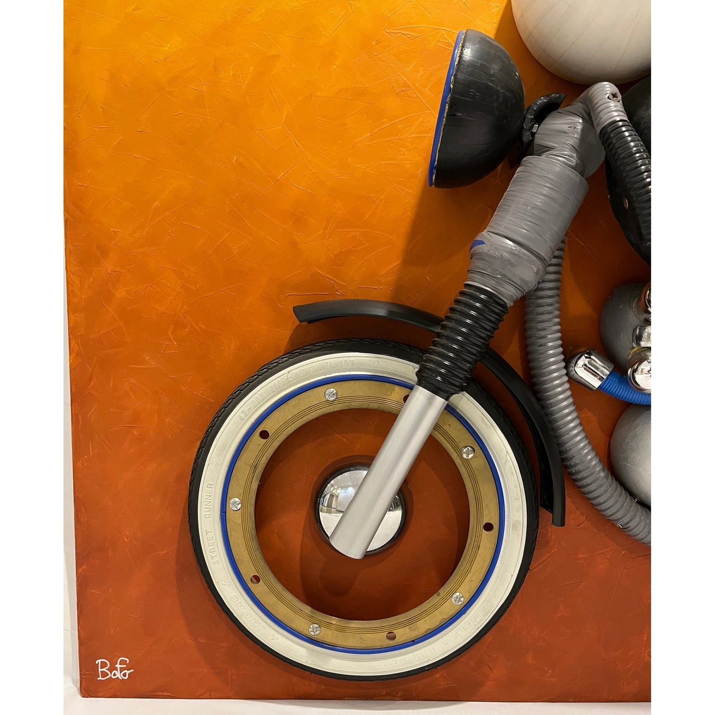 Contemporary Italian Found Objects Recycled Art Sculpture of a Biker Signed Bafo