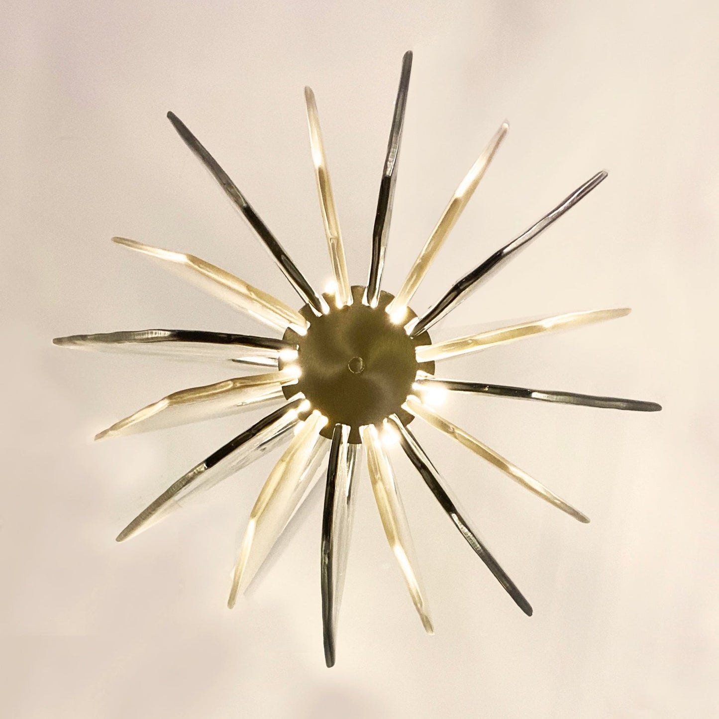 Contemporary Italian Beige Textured Murano Glass Satin Brass Pendant/Chandelier