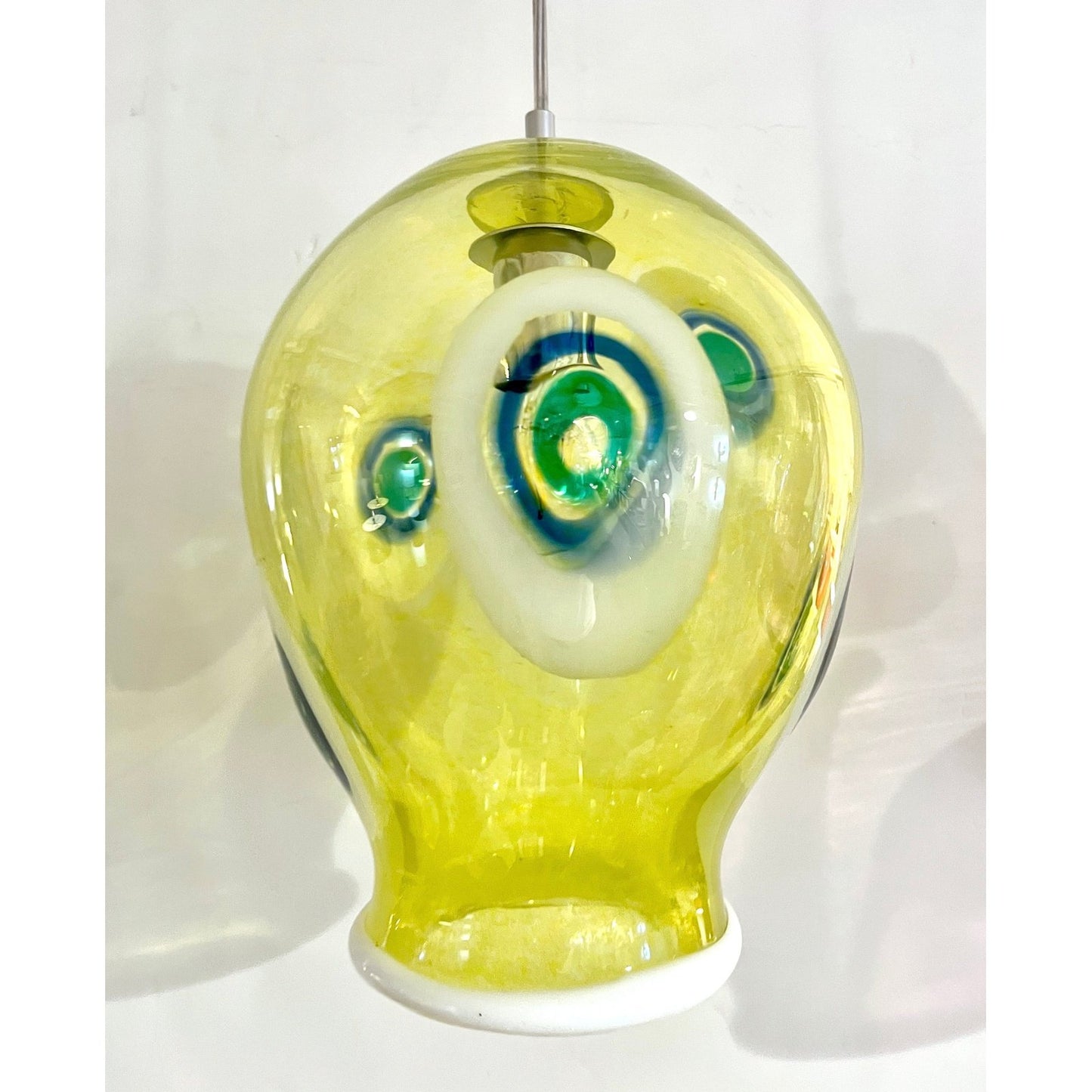 Bespoke Italian Organic Yellow Green White Tulip Murano Glass Pendant Light