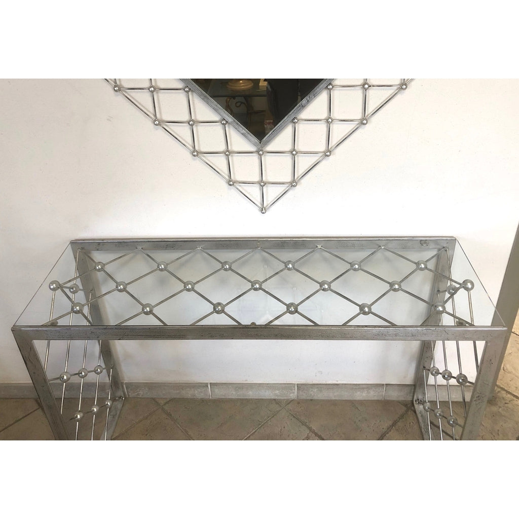 Italian Modern Industrial Design Criss Cross Fretwork Iron Console / Hall Table