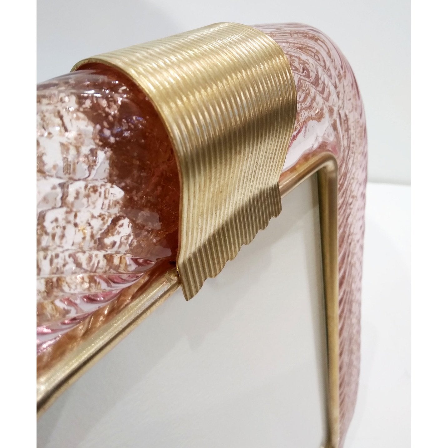 2000s Barovier Toso Italian Pink Gold Twisted Murano Glass Brass Picture Frame