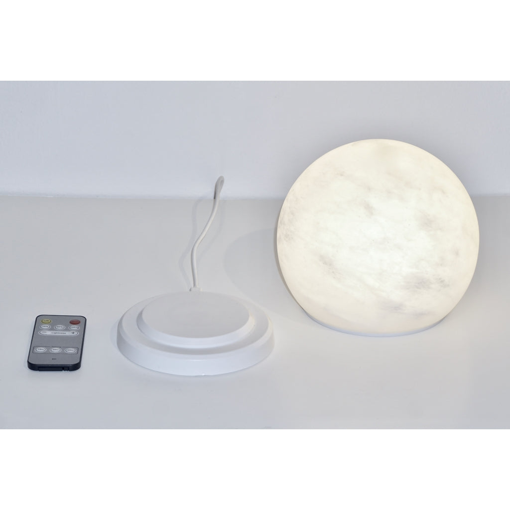 Bespoke Italian Minimalist White Alabaster Moon Wireless Round Table/Desk Lamp