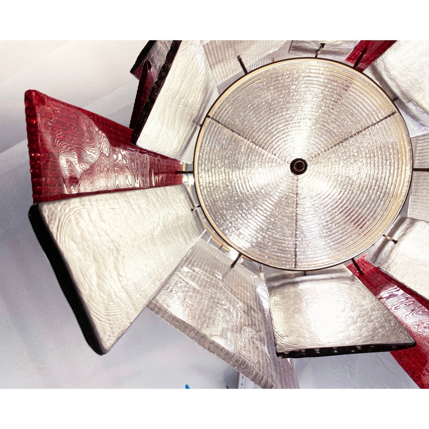 Italian Red Silver Smoked Bronze Crystal Murano Glass Sculpture Chandelier/Flush