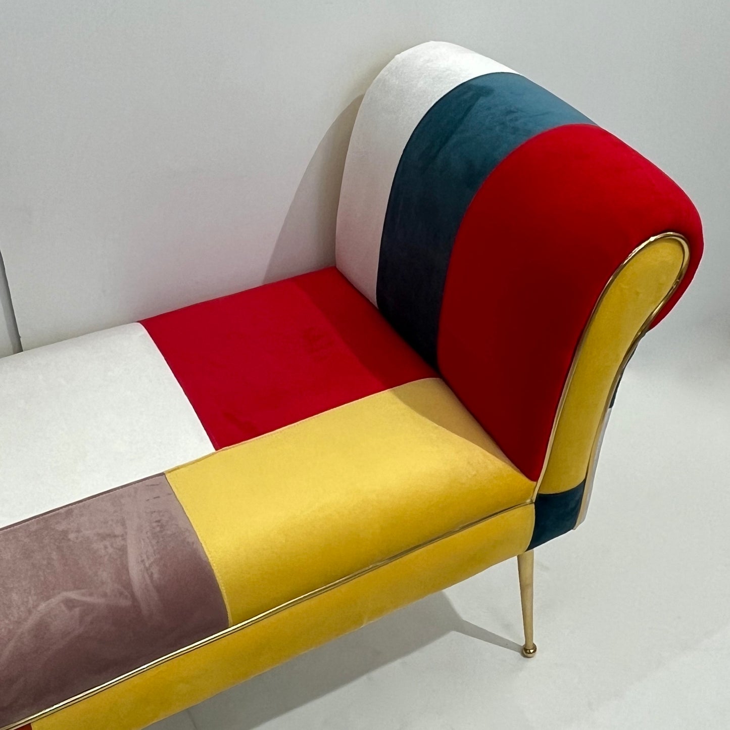 Contemporary Italian White Green Yellow Red Mondrian Upholstered Bench/Banquette