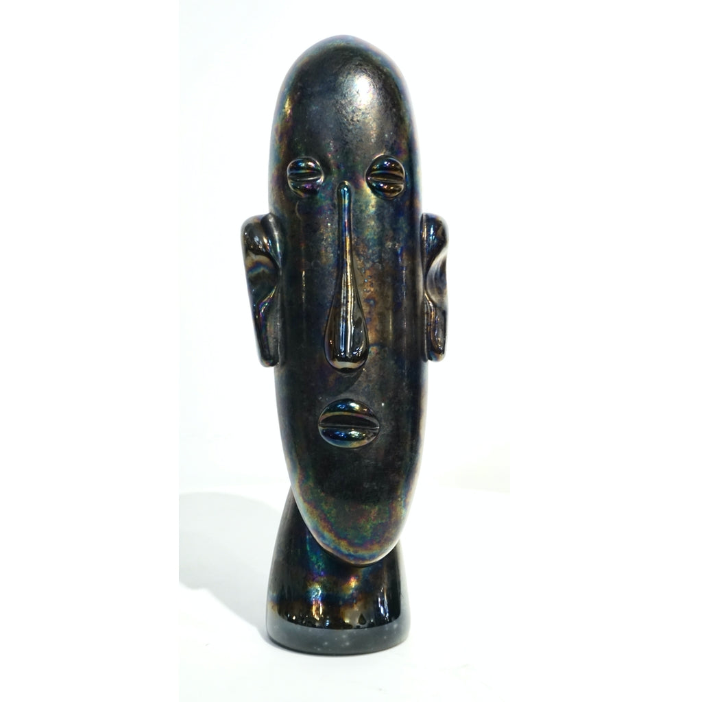 Italian Modernist Black Iridescent Murano Glass Sculpture in the Shape of a Head