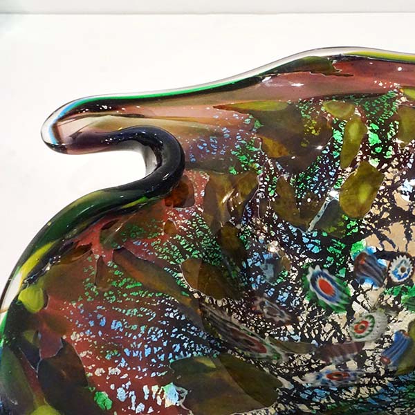 1950 Antique Italian Silver Leaf Purple Green Blue Murano Glass Catch-All/ Bowl