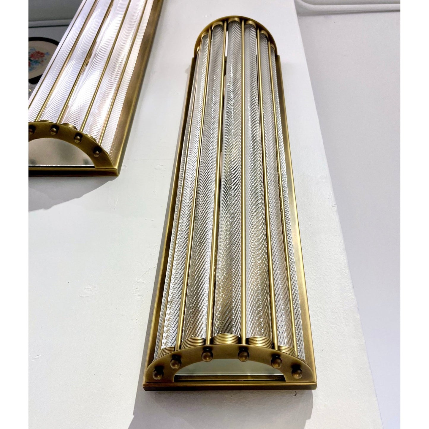 Italian Art Deco Style Crystal Murano Glass Half Moon Tall Bronze Flush/Sconces