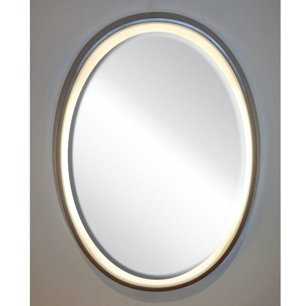 1970s Italian Vintage White Framed Cherry Wood Back Lit Oval Wall Mirror