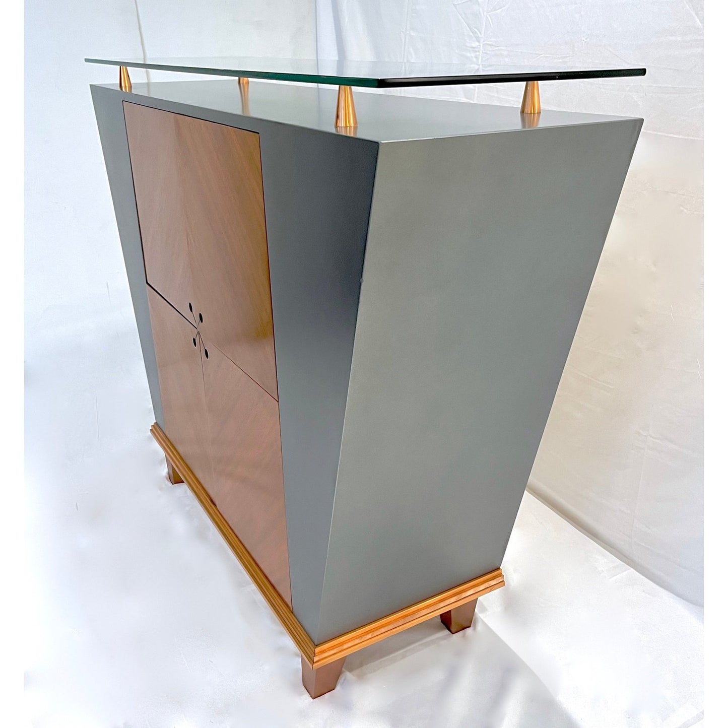 Pallucco Italian Mid-Century Modern Pair of Gray Lacquer Copper Sideboards/Cabinets
