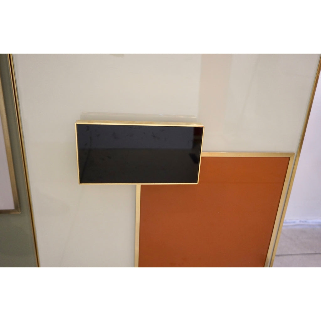 Bespoke Italian Black Cream Green Ochre Geometric Postmodern Cabinet/Sideboard