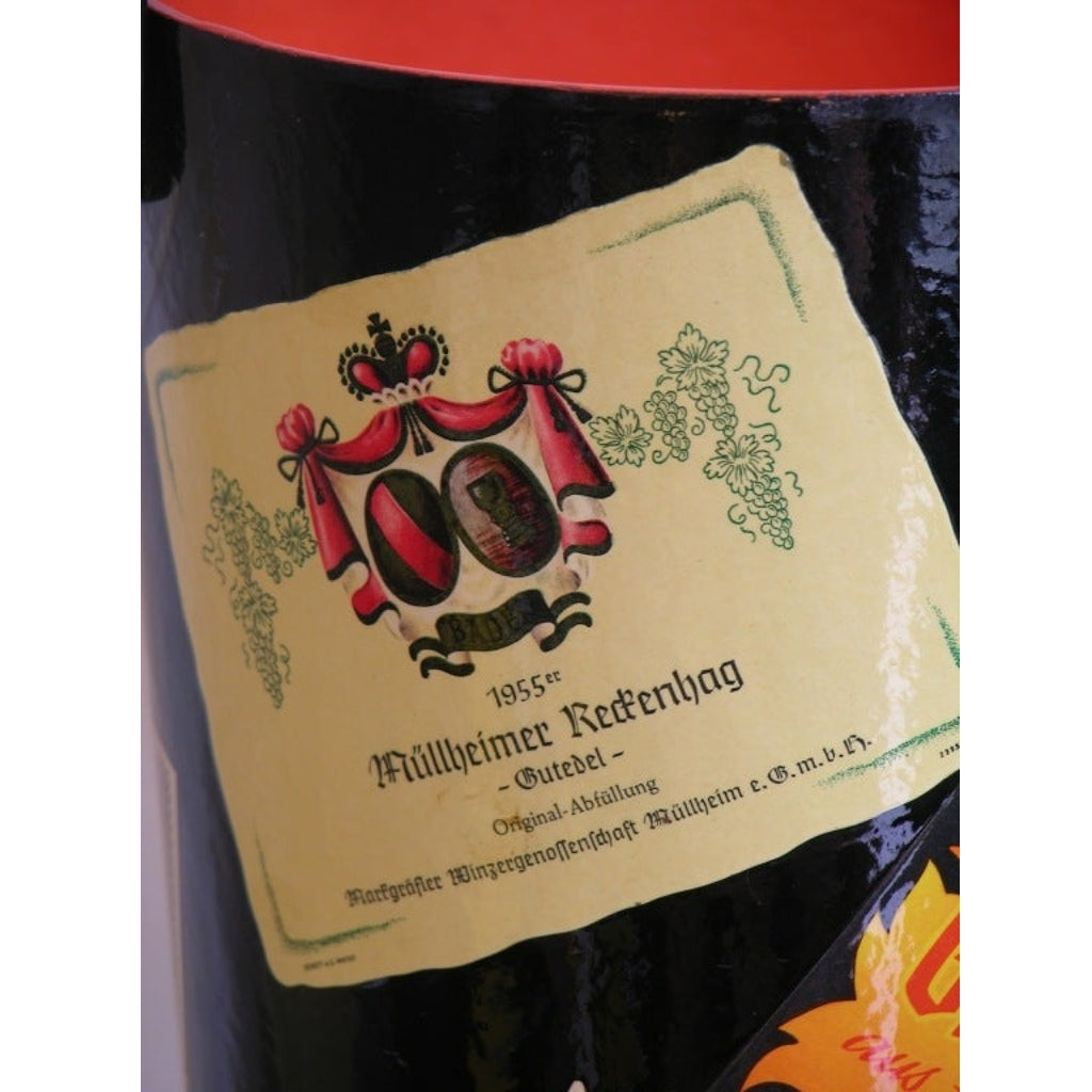 1950s German Black and Red Lacquered Barware Ice Bucket with Wine Labels Decor