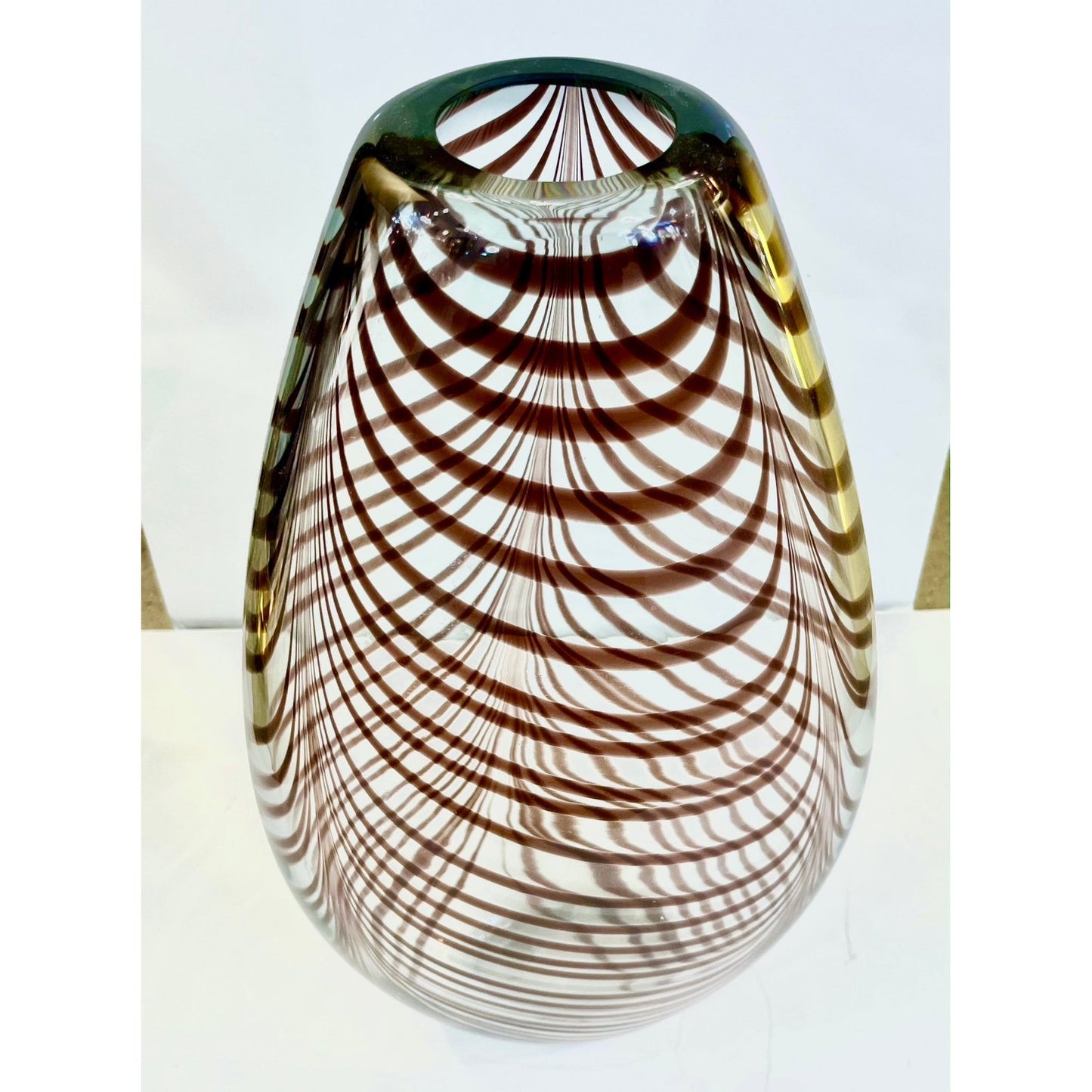 Formia 1970s Feather Decorated Purple Brown Crystal Murano Art Glass Vase